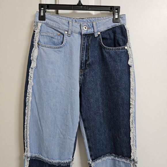 The Ragged Priest Quarter Panel Patchwork Ankle Mom Jeans Women’s 26 Raw Hem - Picture 5 of 11